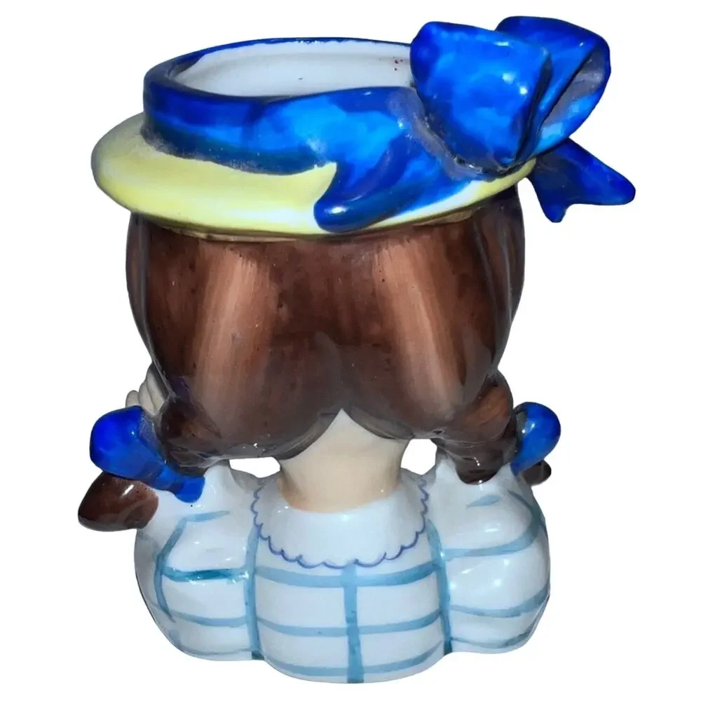 1950s Napco Head Vase Planter Girl with Pigtails & Blue Bows - Japan Vintage